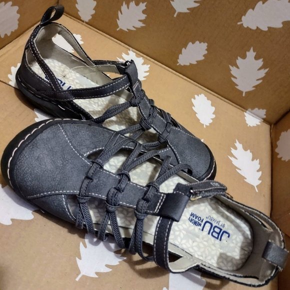 JBU by Jambu Juliet Flats Leather Dove Gray Adjustable Oxford Shoe 6 Like New - Picture 3 of 11